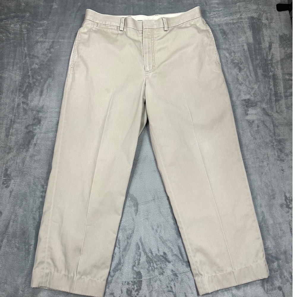 LL Bean Classic Fit Chino Pants Mens 33 Khaki Tan Cotton Twill 262551 Flat Front